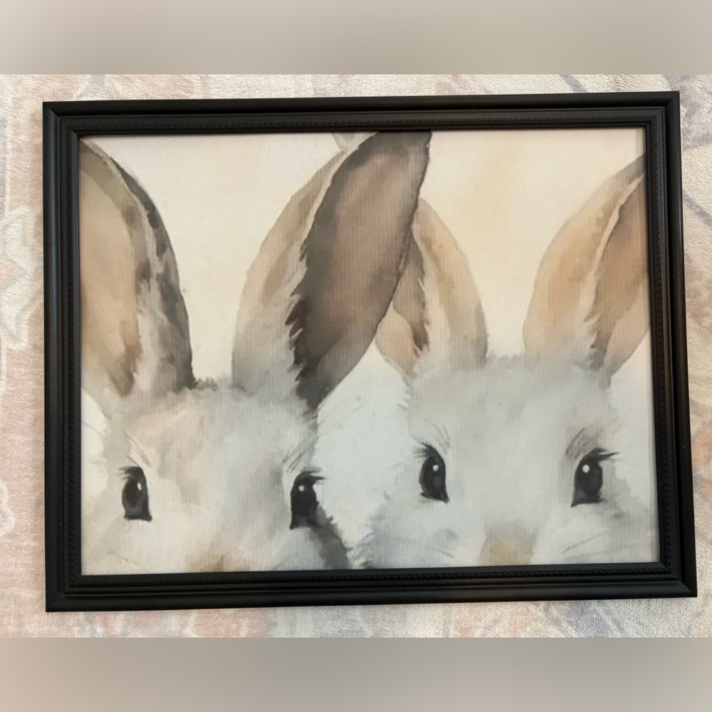 Cute Framed 8x10” Peeking Bunnies Face Print, Bunny Rabbit, Bunny Lover Gift,